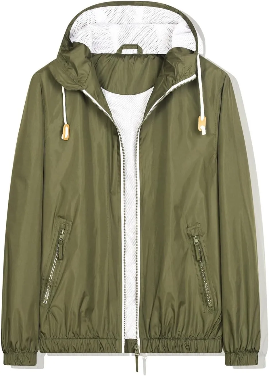 Mens Lightweight Waterproof Rain Jacket Thin Packable Breathable Hooded Raincoat Windproof Durable For Outdoor Hiking