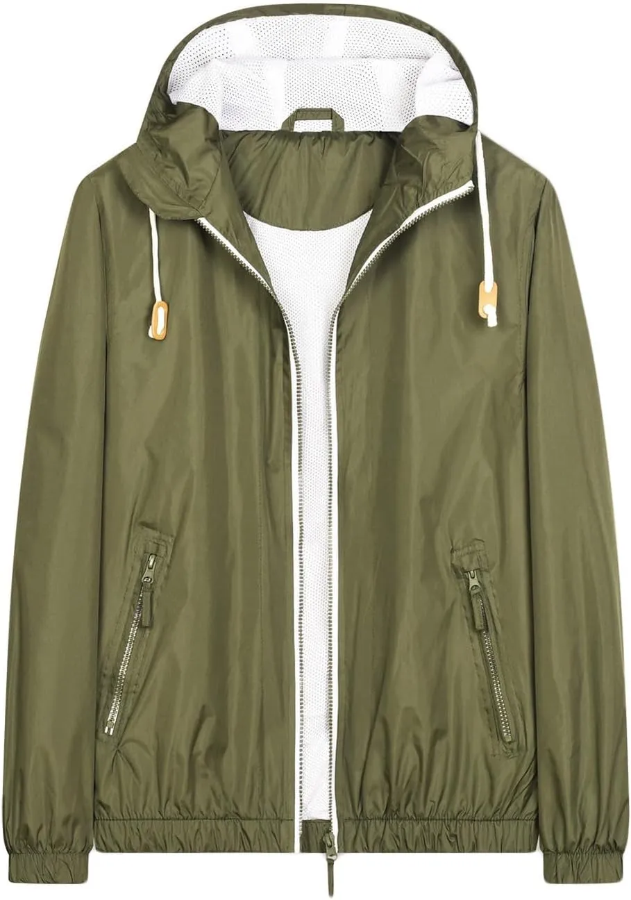 Mens Lightweight Waterproof Rain Jacket Thin Packable Breathable Hooded Raincoat Windproof Durable For Outdoor Hiking