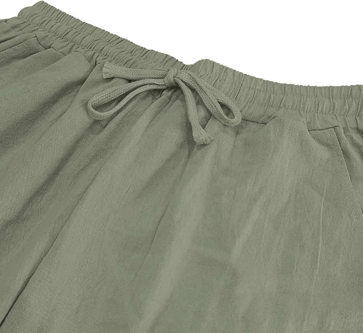 Men's Linen Cotton Casual Pants Loose Straight Leg Elastic Waist Solid Color Trousers