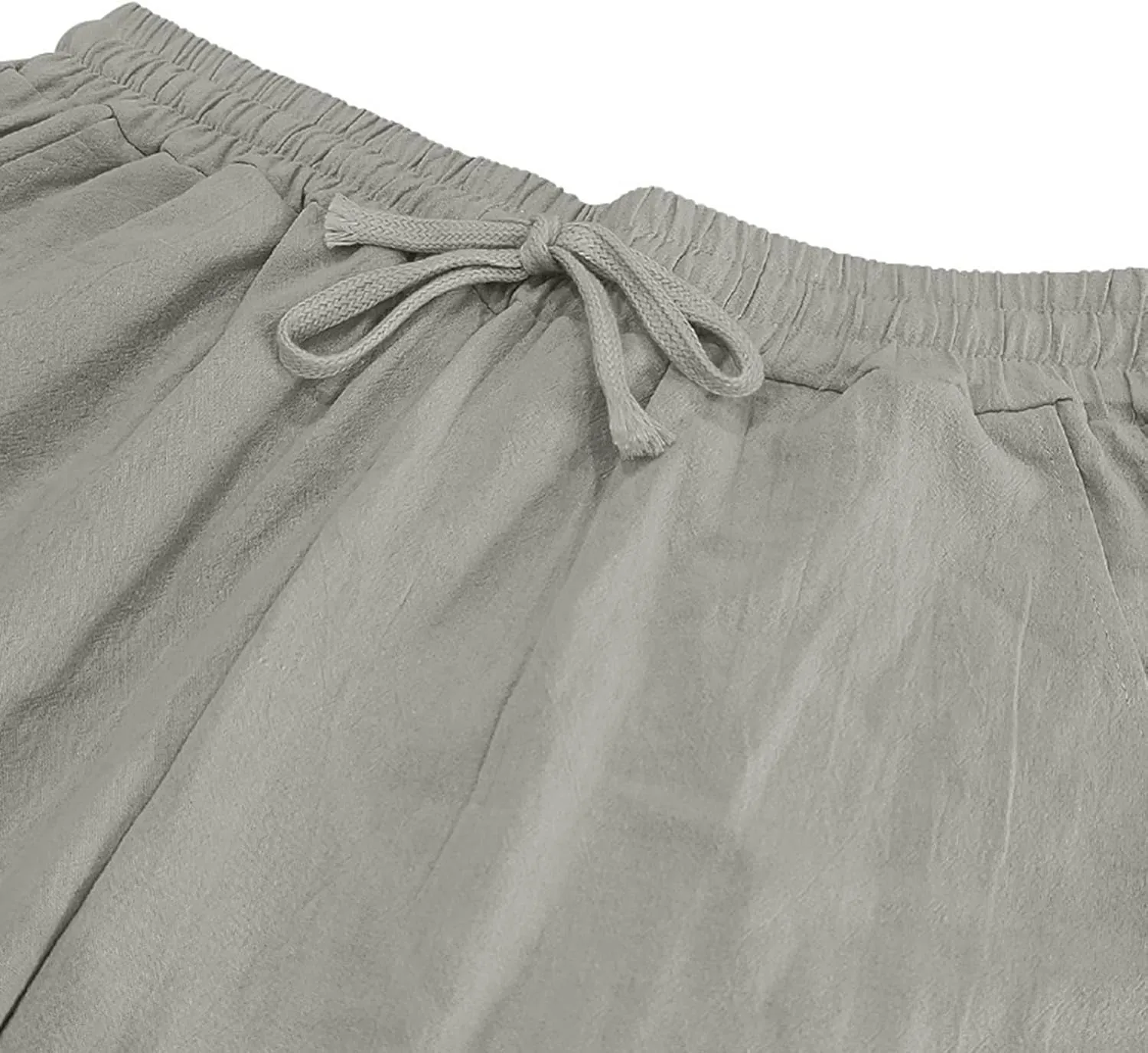 Men's Linen Cotton Casual Pants Loose Straight Leg Elastic Waist Solid Color Trousers