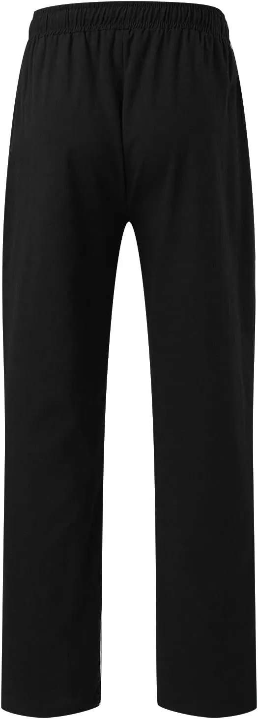 Mens Linen Cotton Casual Trousers 2024 Summer Resort Wear Beach Pants for Men Lightweight Elastic Waist Cruise Slack