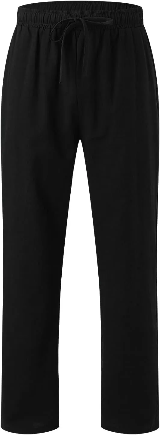 Mens Linen Cotton Casual Trousers 2024 Summer Resort Wear Beach Pants for Men Lightweight Elastic Waist Cruise Slack