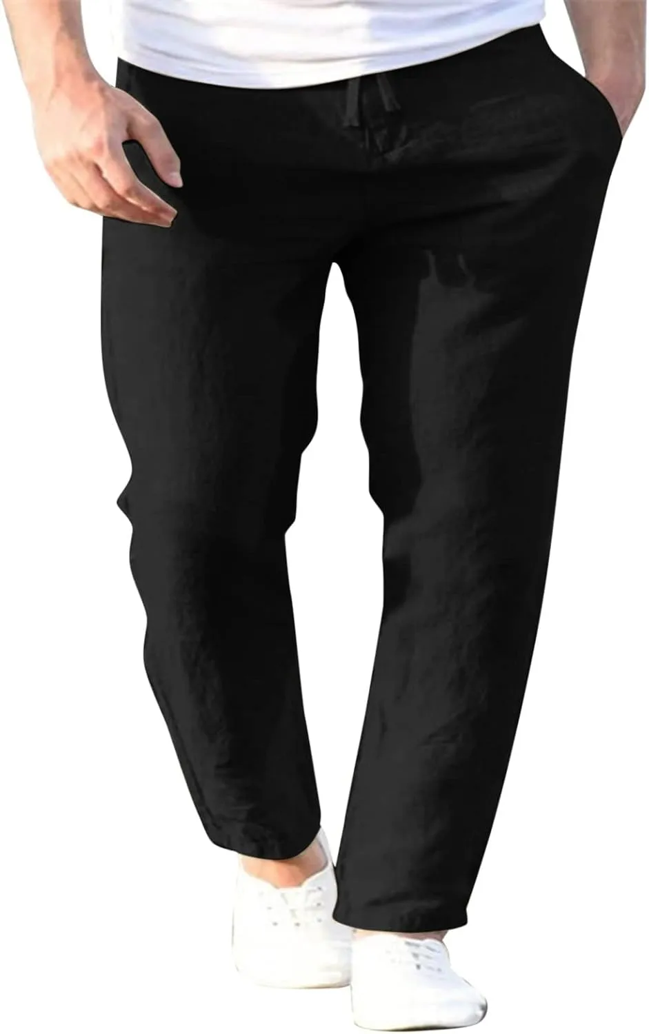 Mens Linen Cotton Casual Trousers 2024 Summer Resort Wear Beach Pants for Men Lightweight Elastic Waist Cruise Slack