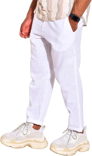Men's Linen Cotton Pants Casual Beach Trousers Fit Elastic Waist Joggers Drawstring Pants for All Season
