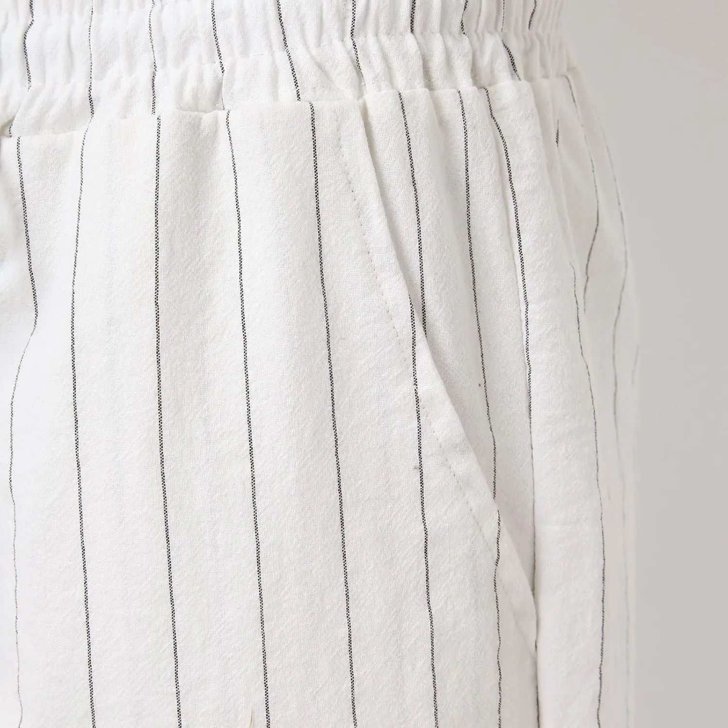 Men's Linen Cotton Pants Lightweight Elastic Waist Striped Solid Colors Casual Wear with Pockets for Beach Yoga