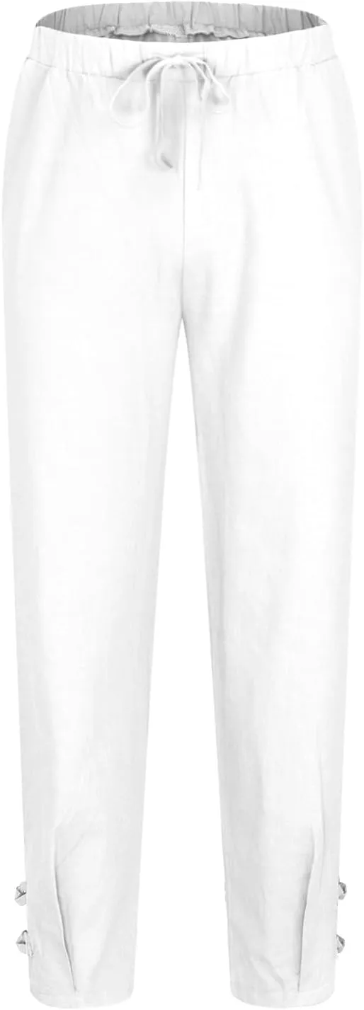 Men's Linen Harem Capri Pants Lightweight Baggy Crop Pants Loose Drawstring Elastic Waist Casual Beach Yoga Trousers