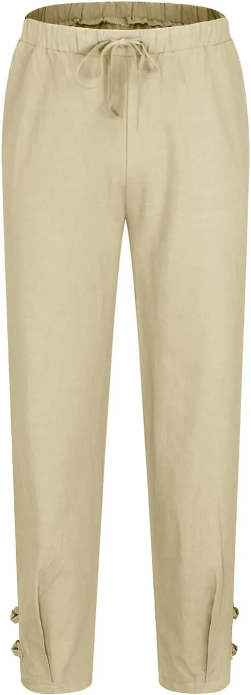 Men's Linen Harem Capri Pants Lightweight Baggy Crop Pants Loose Drawstring Elastic Waist Casual Beach Yoga Trousers
