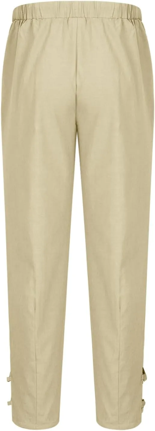 Men's Linen Harem Capri Pants Lightweight Baggy Crop Pants Loose Drawstring Elastic Waist Casual Beach Yoga Trousers