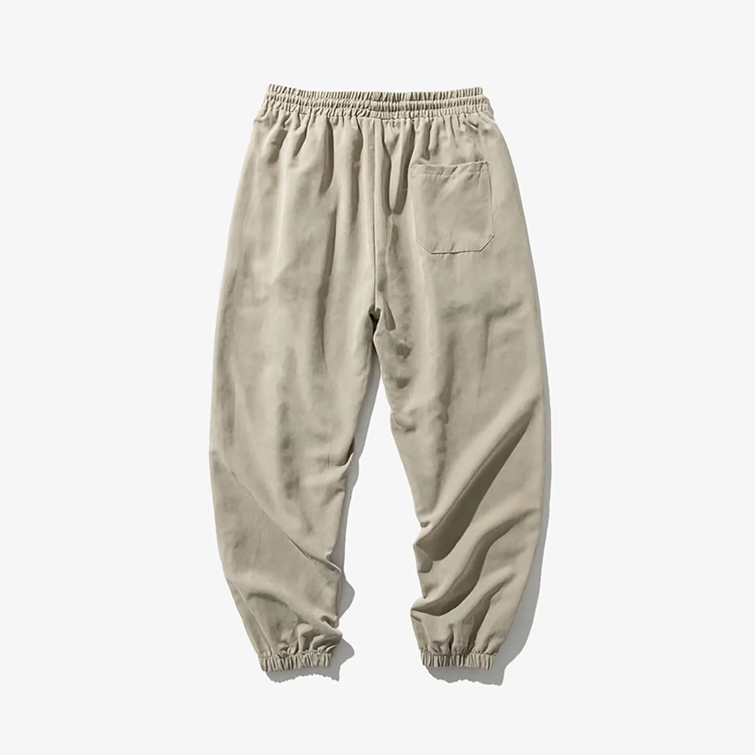 Men's Linen Harem Pants Casual Loose Drawstring Elastic Waist Sweatpant Outdoor Baggy Hiking Jogger Trousers Pockets