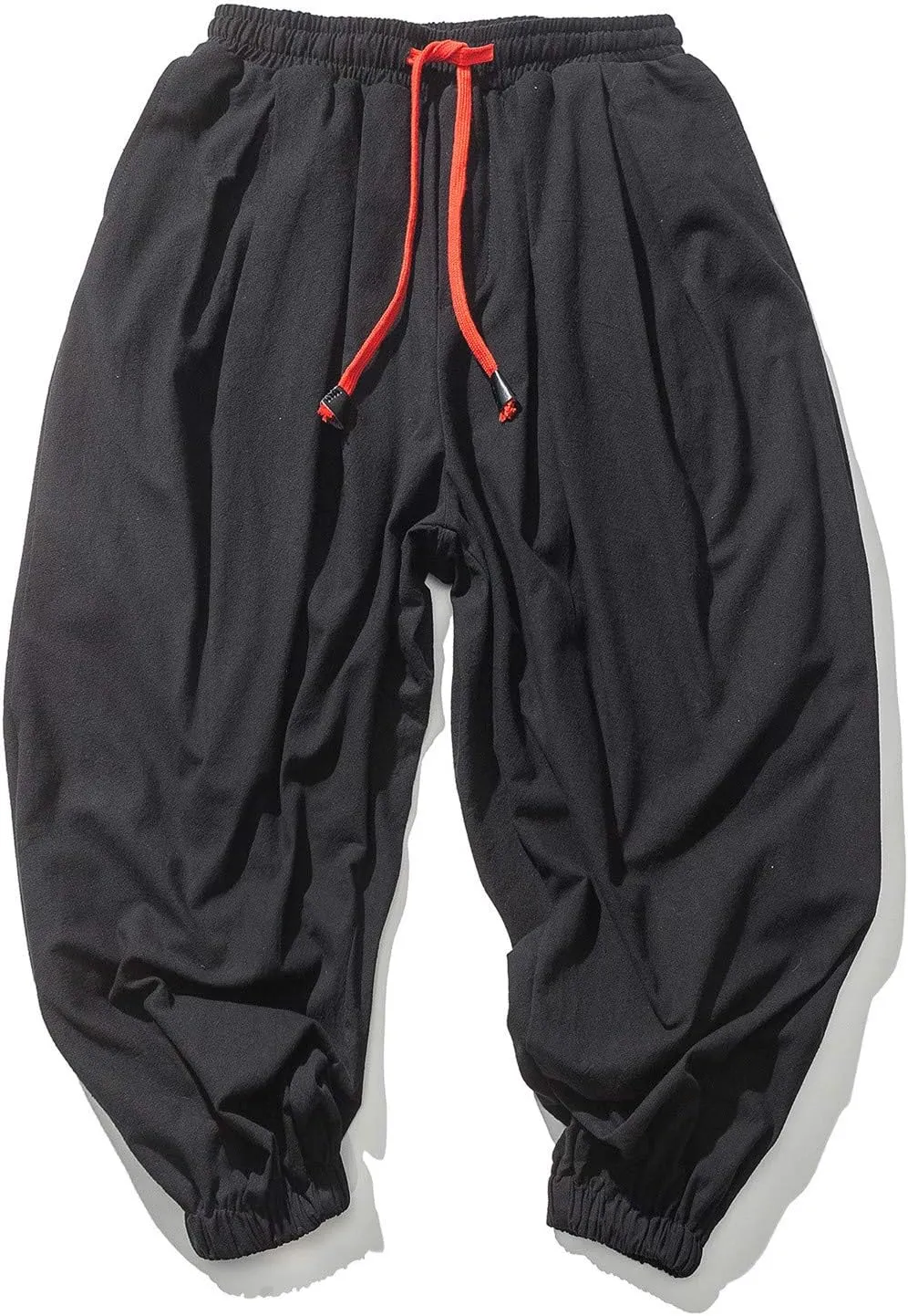 Mens Linen Harem Pants Lightweight Casual Drawstring Elastic Waist Cargo Pant Baggy Vintage Wide Leg Elasticat Pants