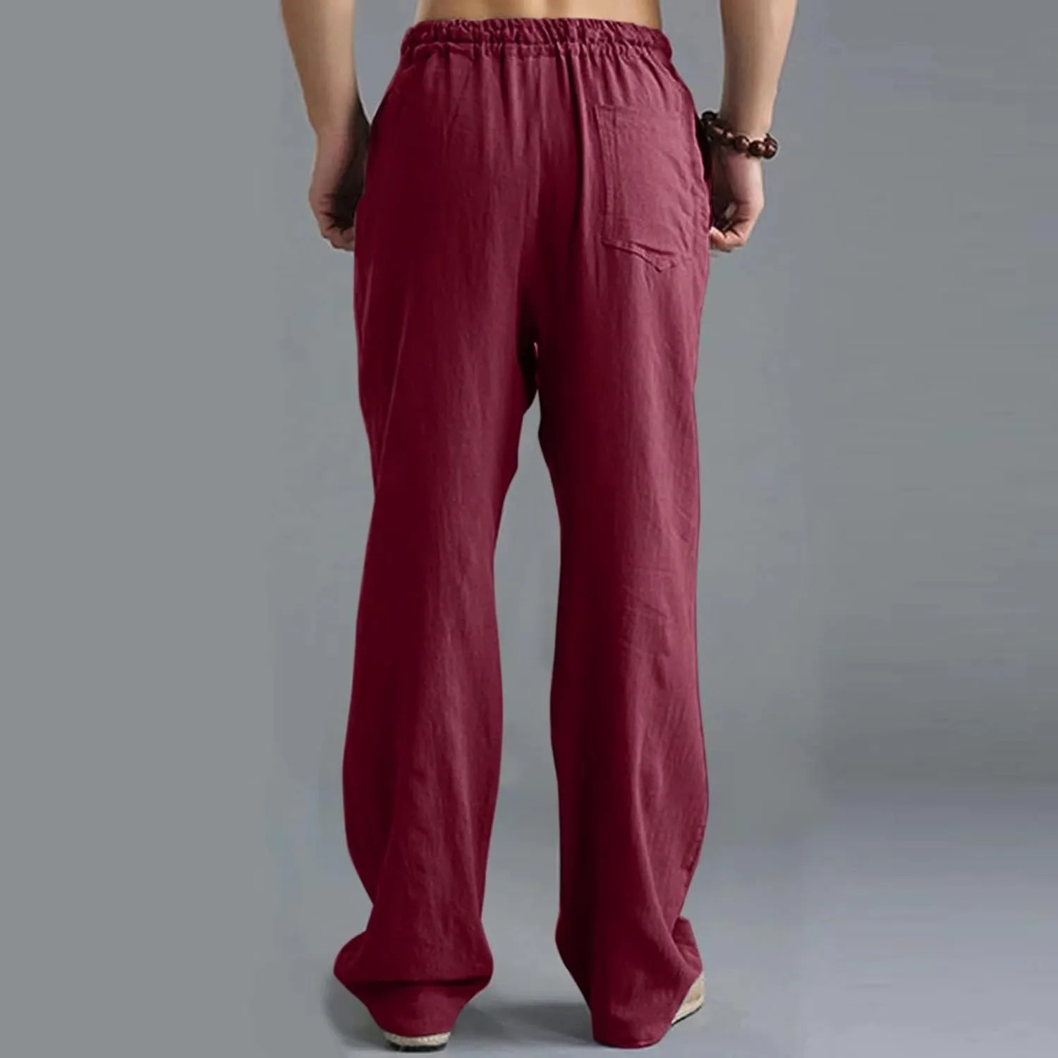 Men's Linen Pants Casual Elastic Waist Drawstring Trousers Summer Yoga Beach Pants Loose Breathable Sweatpants