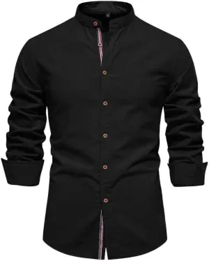 Mens Long Sleeve Cotton Linen T-Shirt Button Down Band Collar Beach Tops Casual Button Up Summer Oxford Dress Shirt