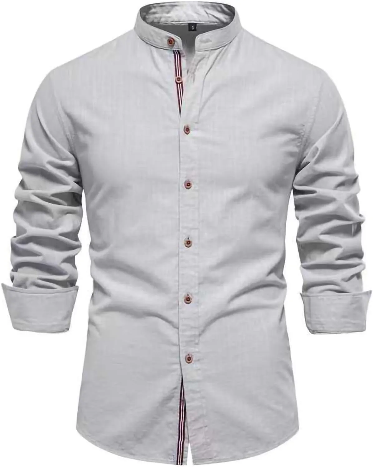 Mens Long Sleeve Cotton Linen T-Shirt Button Down Band Collar Beach Tops Casual Button Up Summer Oxford Dress Shirt