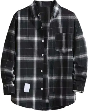 Men's Long Sleeve Flannel Shirt Checkered Mens Button Down Shirts Regular Fit Long Sleeve Casual Plaid Flannel Shirt