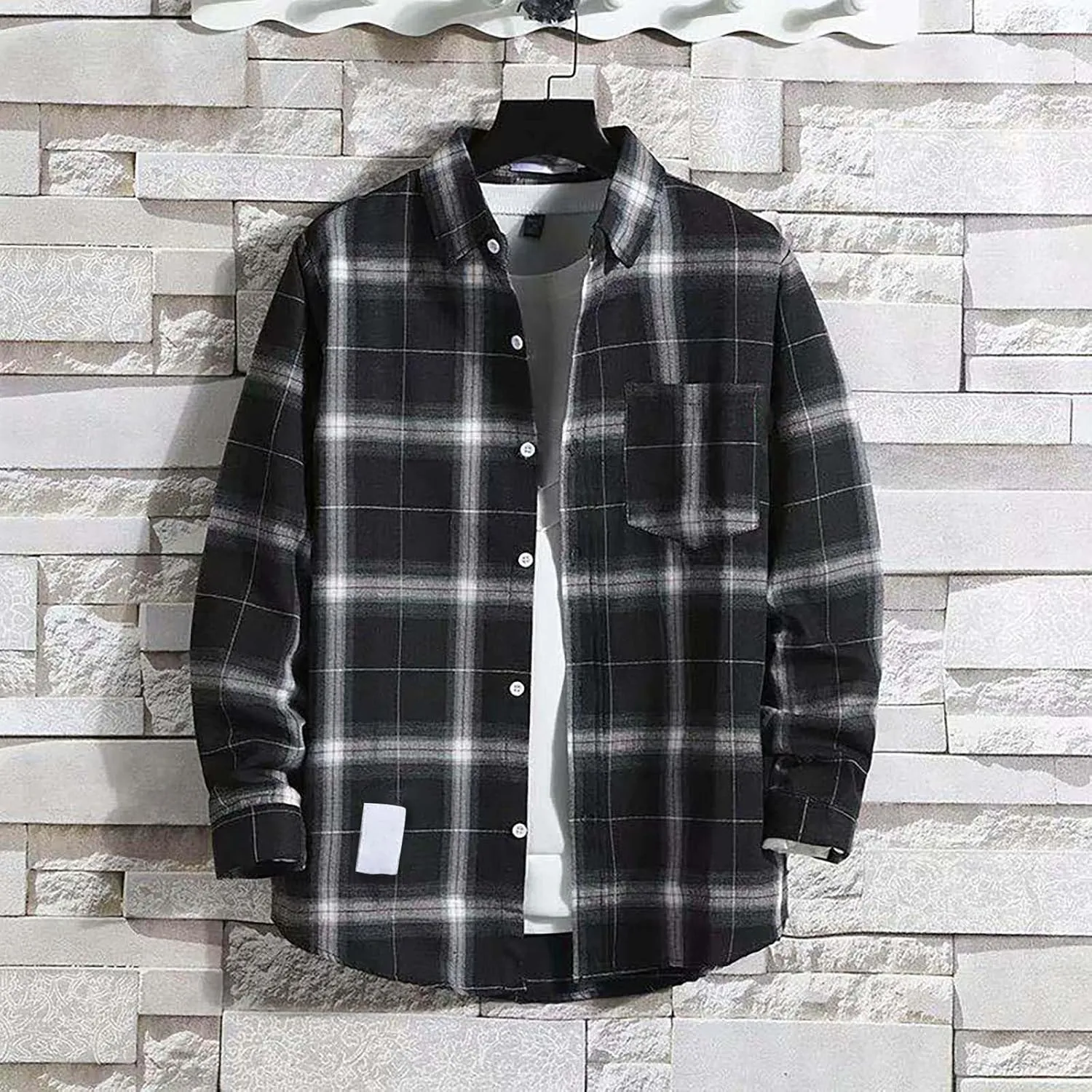 Men's Long Sleeve Flannel Shirt Checkered Mens Button Down Shirts Regular Fit Long Sleeve Casual Plaid Flannel Shirt