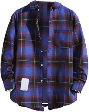 Men's Long Sleeve Flannel Shirt Checkered Mens Button Down Shirts Regular Fit Long Sleeve Casual Plaid Flannel Shirt