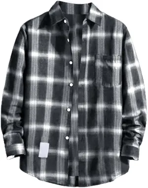 Men's Long Sleeve Flannel Shirt Checkered Mens Button Down Shirts Regular Fit Long Sleeve Casual Plaid Flannel Shirt