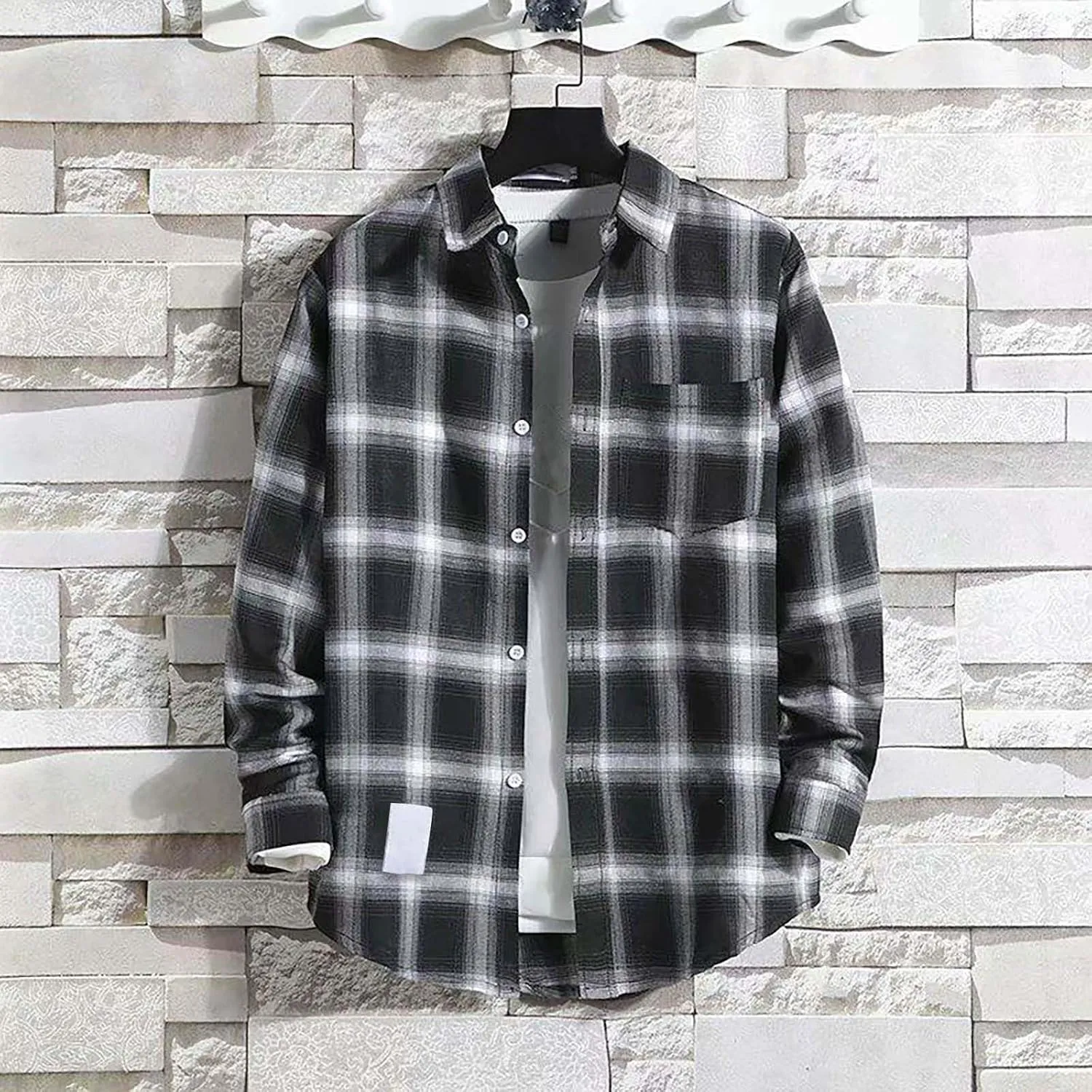 Men's Long Sleeve Flannel Shirt Checkered Mens Button Down Shirts Regular Fit Long Sleeve Casual Plaid Flannel Shirt