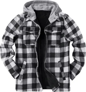 Mens Long Sleeve Sherpa Fleece Flannel Shirts Button Down Berber Lined Shackets Warm Camp Shirts Plaid Jackets B-Black