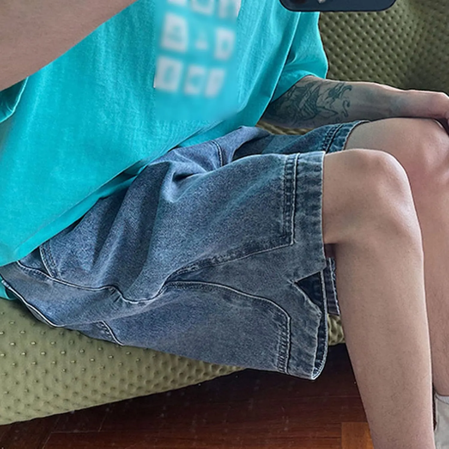 Men's Loose Fit Short Jeans Classic Straight Elastic Denim Shorts Casual Pocket Relaxed Cargo Jean Short