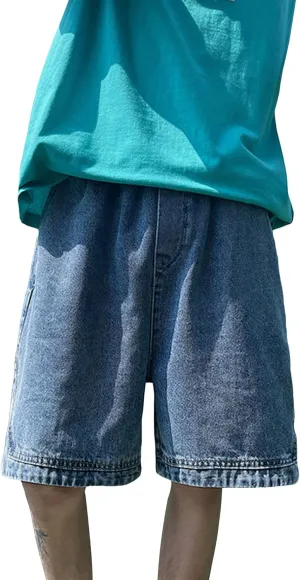 Men's Loose Fit Short Jeans Classic Straight Elastic Denim Shorts Casual Pocket Relaxed Cargo Jean Short