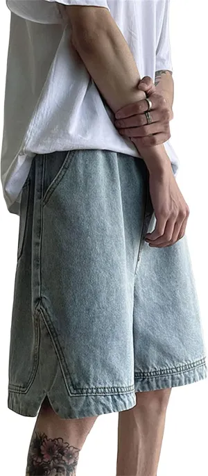 Men's Loose Fit Short Jeans Classic Straight Elastic Denim Shorts Casual Pocket Relaxed Cargo Jean Short