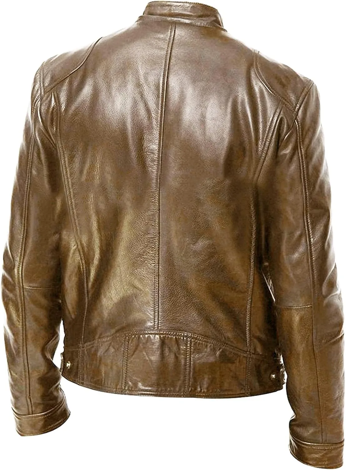 Men's Motorcycle Bomber Jacket Zip Up Stand Collar Cardigan Leather Jackets Slim Fit Lightweight Biker Outwear
