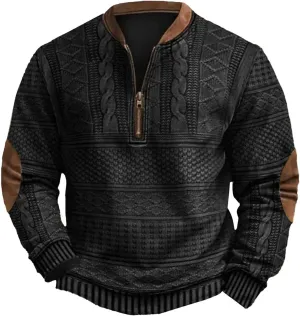 Men's Mountain Half Snap Men's Casual Fashion Loose 3D Printed Zipper Long Sleeved Cotton Pullover Sweatshirt for