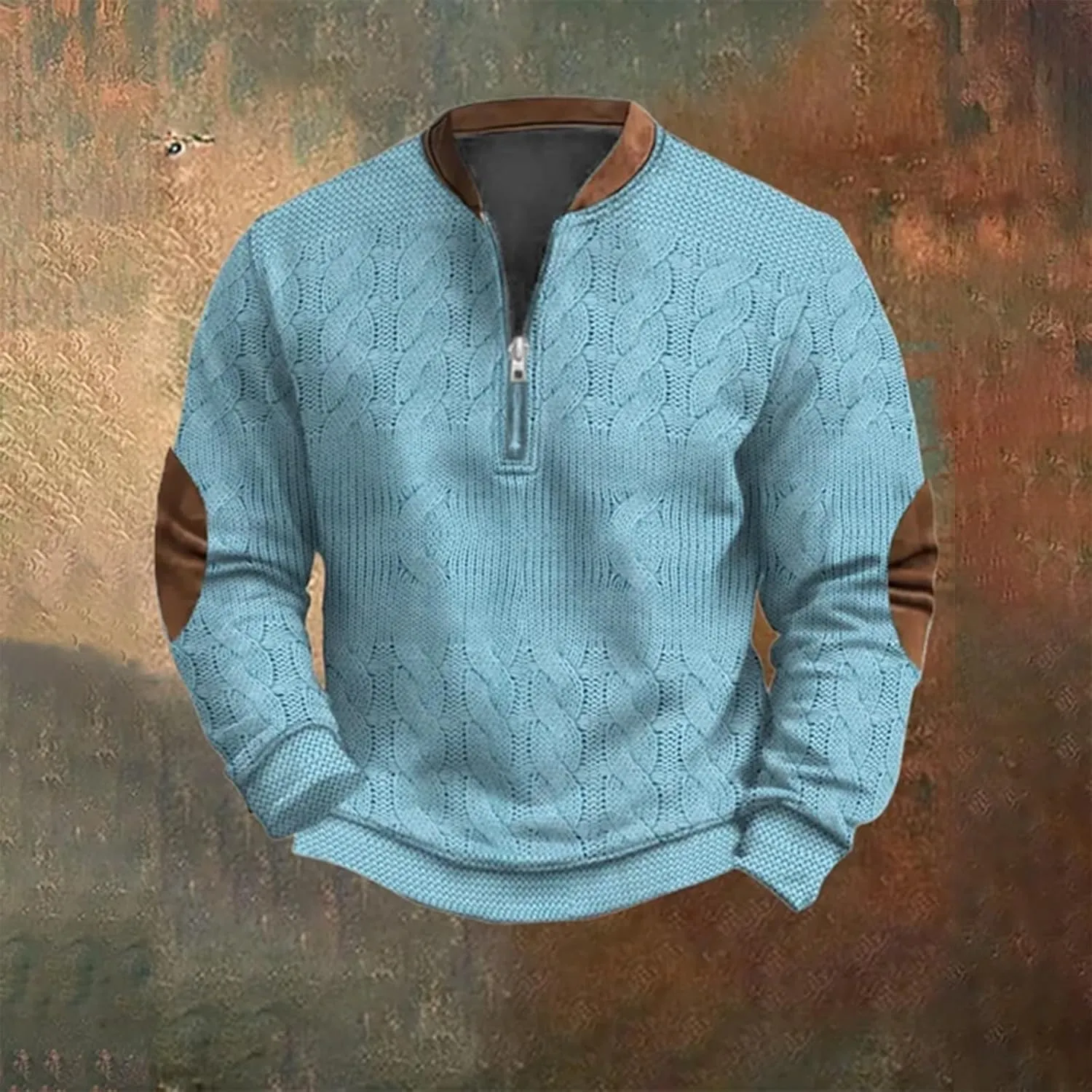 Men's Mountain Half Snap Men's Casual Fashion Loose 3D Printed Zipper Long Sleeved Cotton Pullover Sweatshirt for