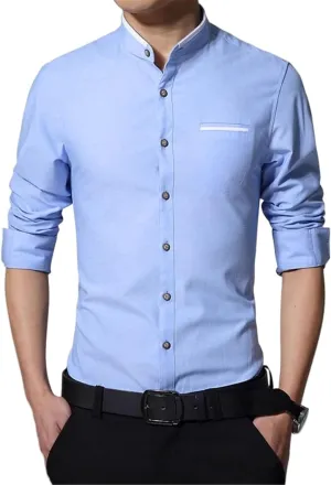 Men's Non-Iron Mandarin Collar Shirt Long Sleeve Slim Fit Business Casual Top Spring Autumn