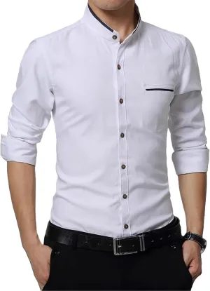 Men's Non-Iron Mandarin Collar Shirt Long Sleeve Slim Fit Business Casual Top Spring Autumn