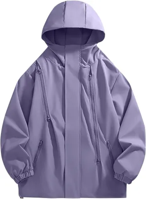 Mens Outdoor Jackets Waterproof Hooded Rain Jacket Pockets Windbreaker Oversized Fashion Casual Raincoats Outerwear