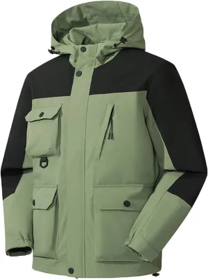Mens Outdoor Rain Jacket Multi-Pockets Waterproof Sports Hooded Raincoat Windbreker Hiking Camping Fishing Jackets