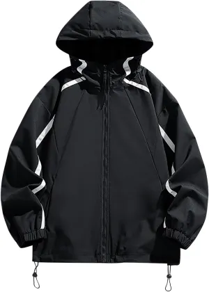 Men's Oversized Rain Jacket Lightweight Waterproof Hooded Jacket Pockets Windbreaker Outdoor Hiking Travel Raincoat