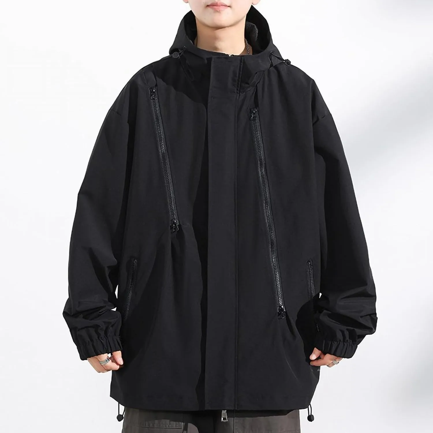 Mens Oversized Rain Jackets Lightweight Outdoor Hiking Travel Waterproof Windbreaker Hooded Raincoats With Pockets