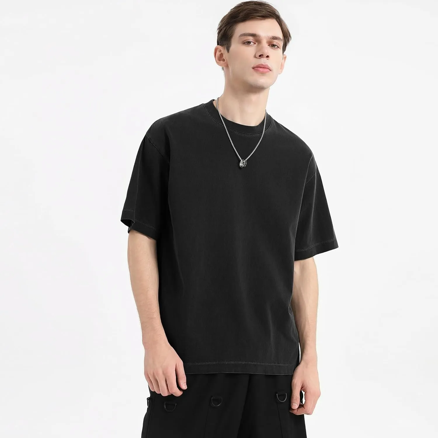 Men's Oversized T Shirts Cotton Unisex Loose Fit Tee Vintage Acid Washed Summer Casual Baggy Basic Tops
