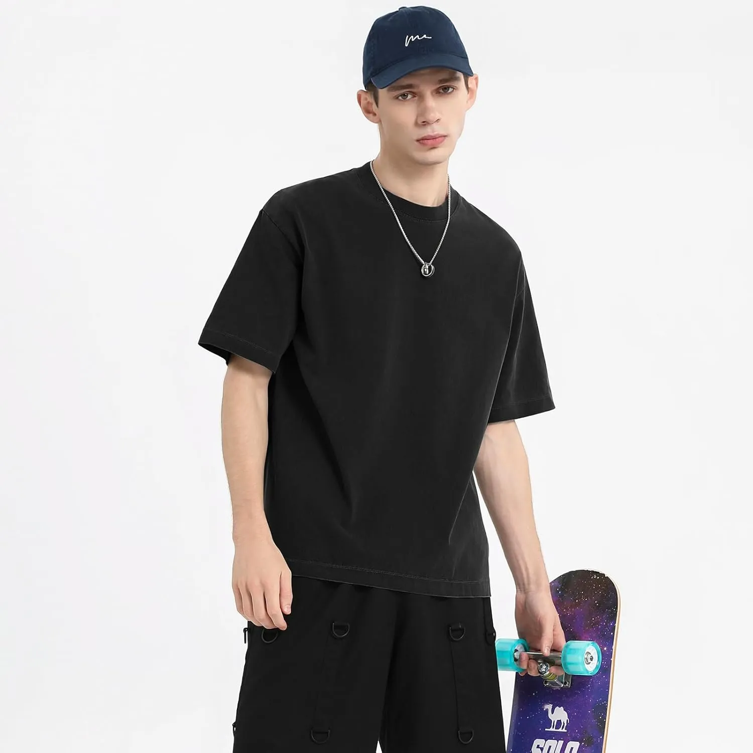 Men's Oversized T Shirts Cotton Unisex Loose Fit Tee Vintage Acid Washed Summer Casual Baggy Basic Tops