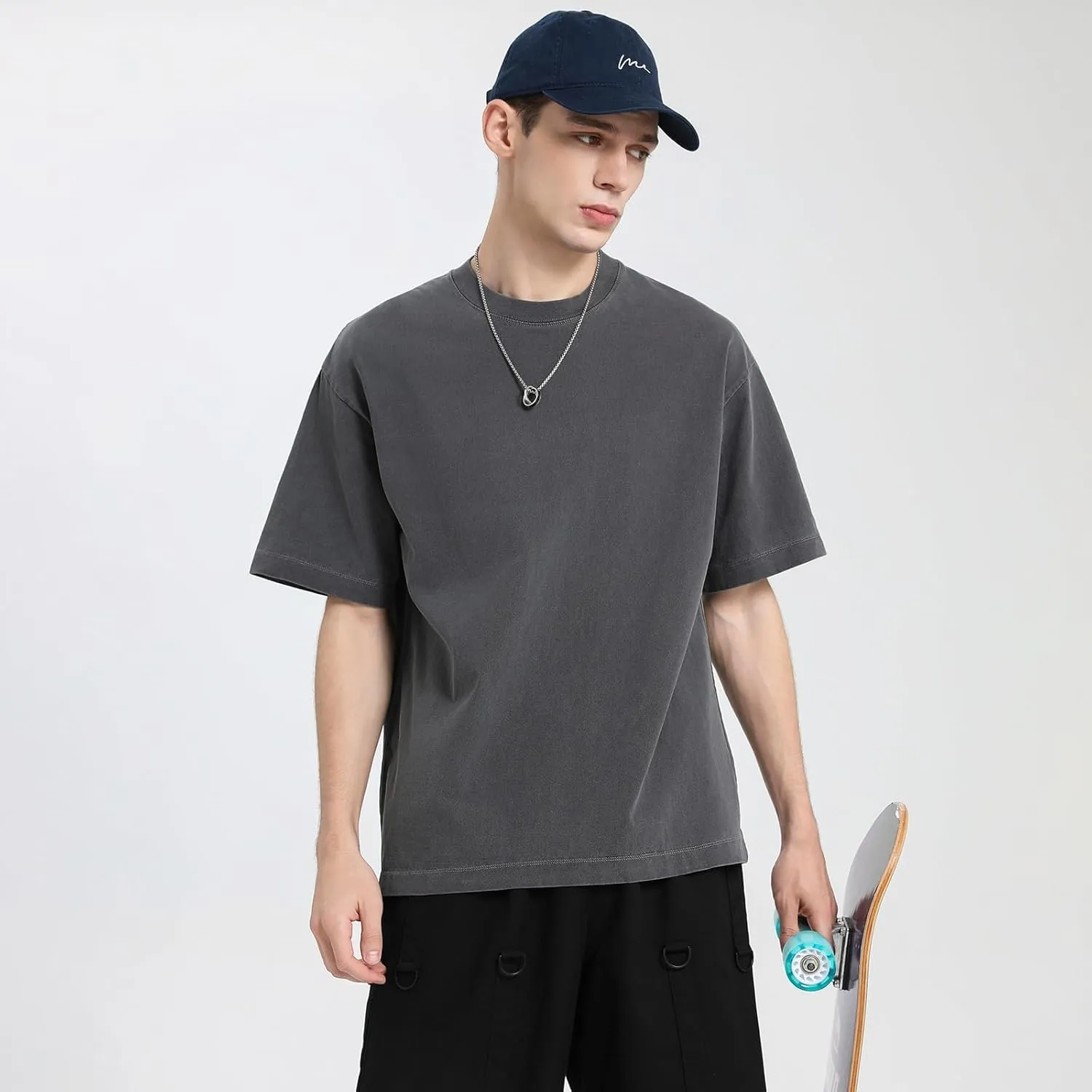 Men's Oversized T Shirts Cotton Unisex Loose Fit Tee Vintage Acid Washed Summer Casual Baggy Basic Tops