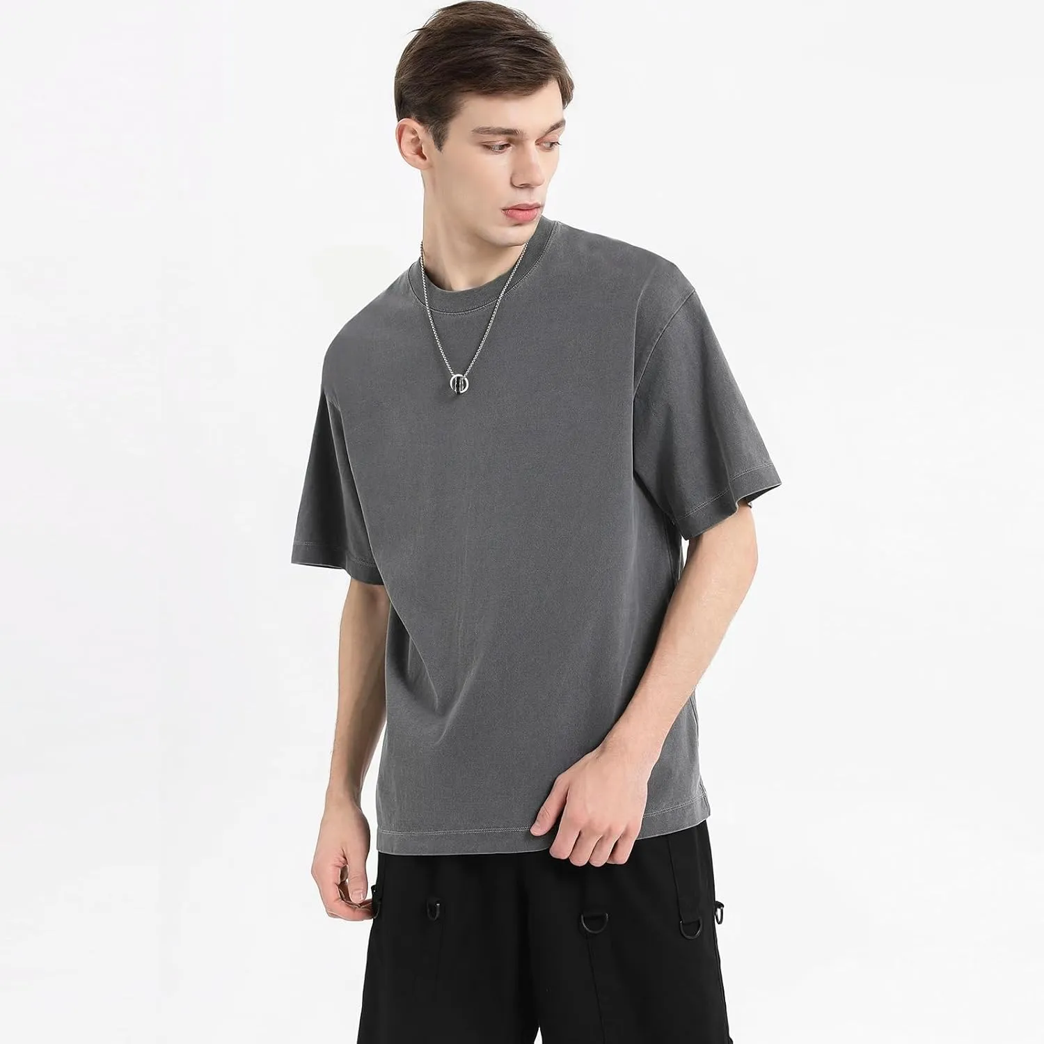 Men's Oversized T Shirts Cotton Unisex Loose Fit Tee Vintage Acid Washed Summer Casual Baggy Basic Tops