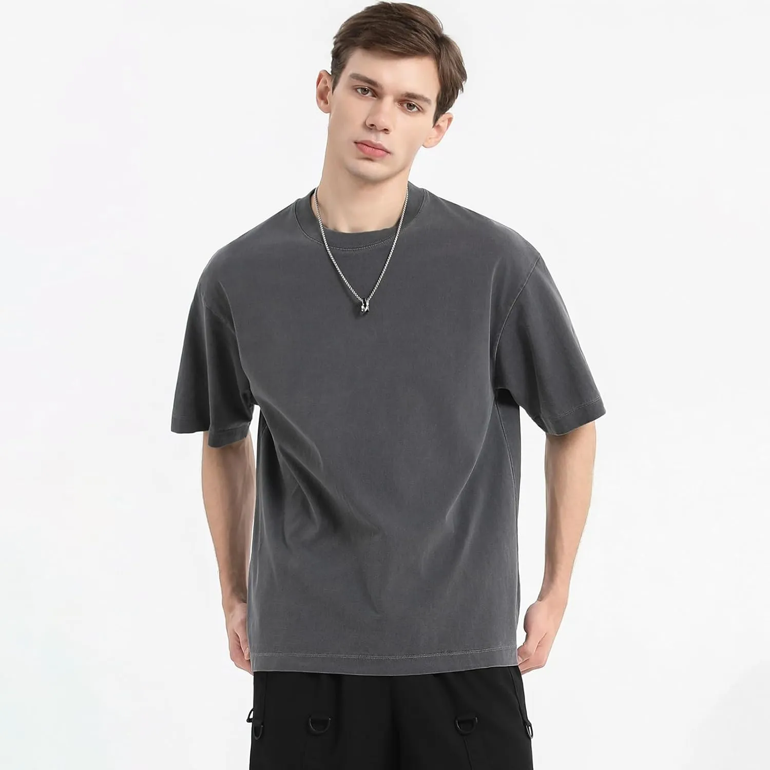 Men's Oversized T Shirts Cotton Unisex Loose Fit Tee Vintage Acid Washed Summer Casual Baggy Basic Tops