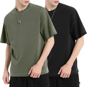 Men's Oversized T Shirts Cotton Unisex Loose Fit Tee Vintage Acid Washed Summer Casual Baggy Basic Tops
