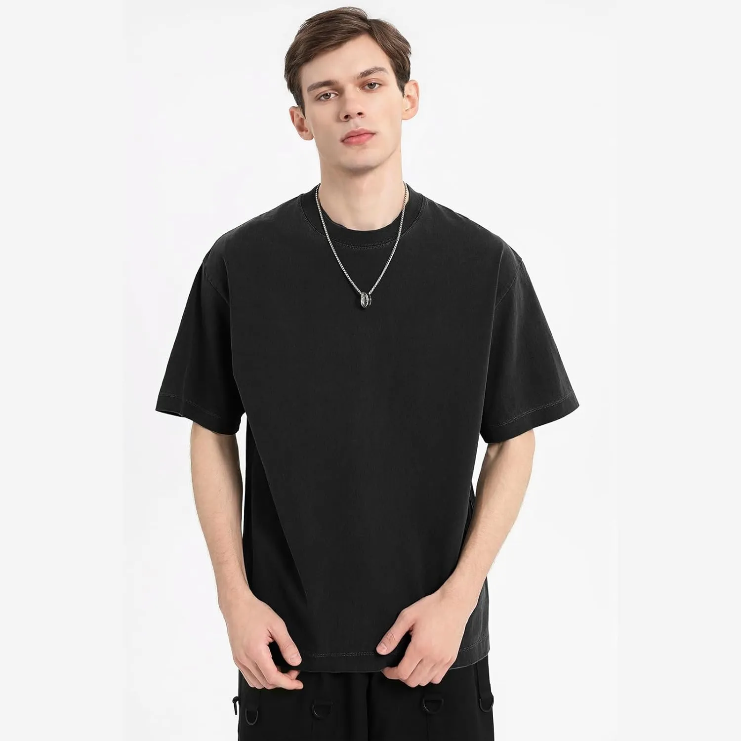 Men's Oversized T Shirts Cotton Unisex Loose Fit Tee Vintage Acid Washed Summer Casual Baggy Basic Tops