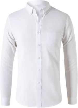 Mens Oxford Dress Shirts Long Sleeve Button Down Collar Solid Casual Tops Gentleman Apparel Clothes
