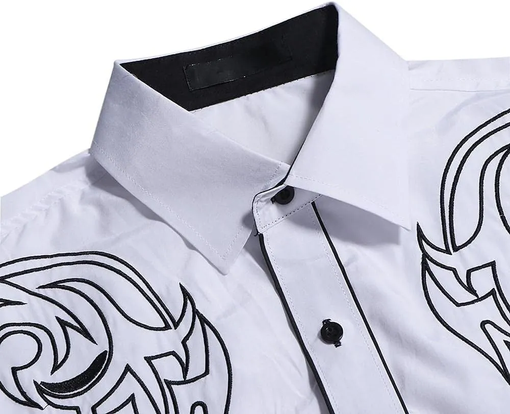 Mens Paisley Shirt Western Cowboy Embroidery Long Sleeve Button Down Dress Shirt Stylish Hipster Poplin Oxford Shirt