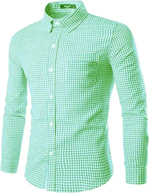 Men's Plaid Casual Slim Fit Long Sleeve Button Down Dress Shirts