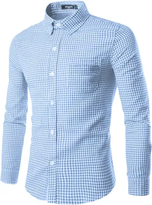 Men's Plaid Casual Slim Fit Long Sleeve Button Down Dress Shirts