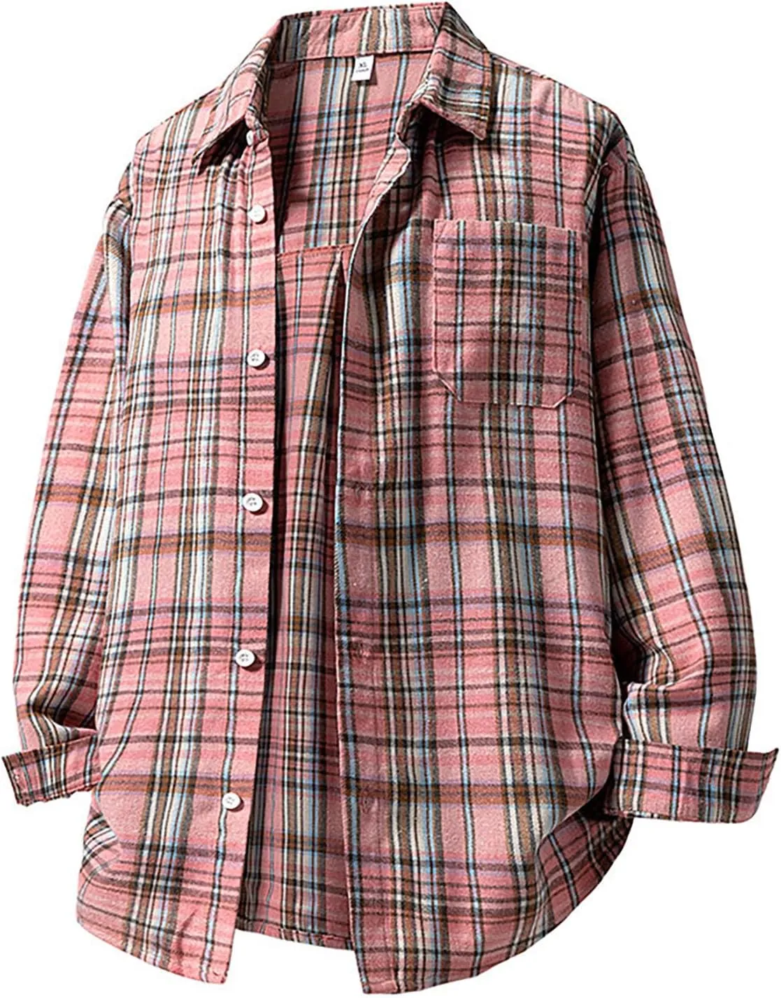 Men's Plaid Shirt Spring Fall Checkered Oversized Blouse Top Loose Long Sleeve Button Down Casual Cardigan with Pocket