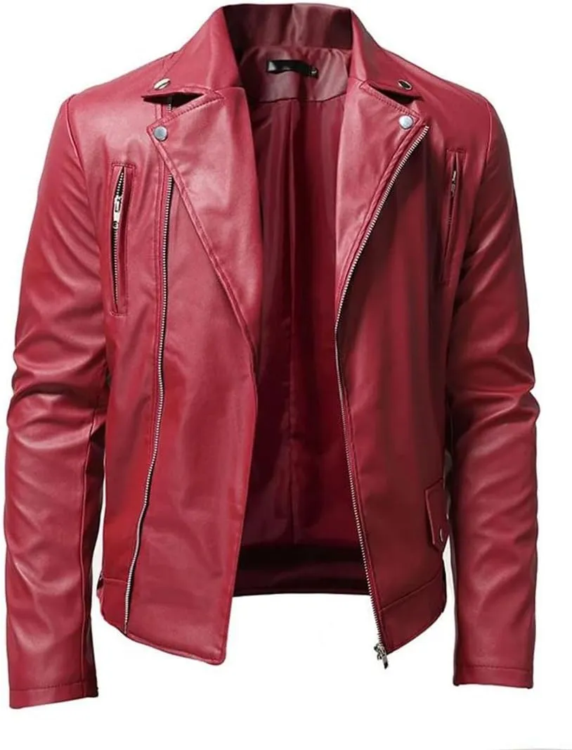 Men's PU Leather Jacket Slim Motorcycle Leather Punk Jacket