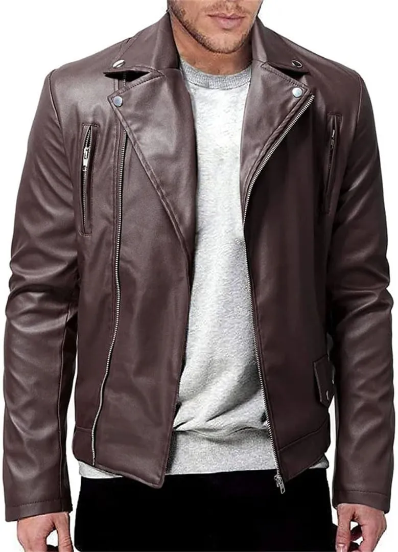 Men's PU Leather Jacket Slim Motorcycle Leather Punk Jacket