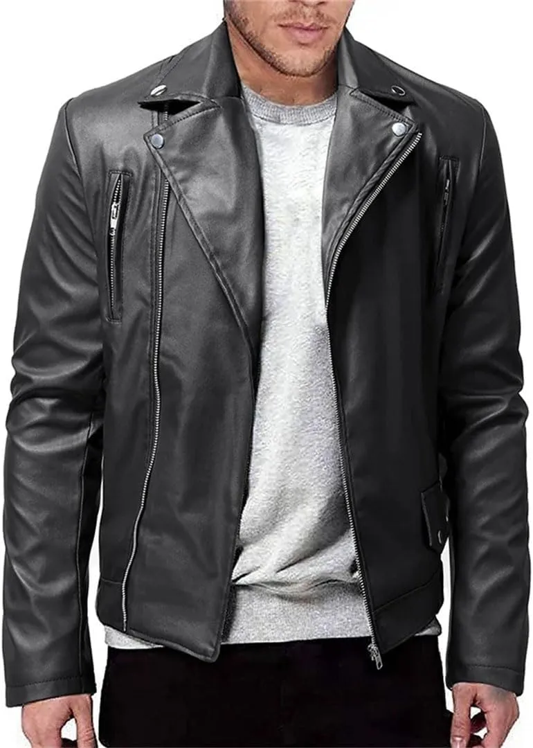 Men's PU Leather Jacket Slim Motorcycle Leather Punk Jacket